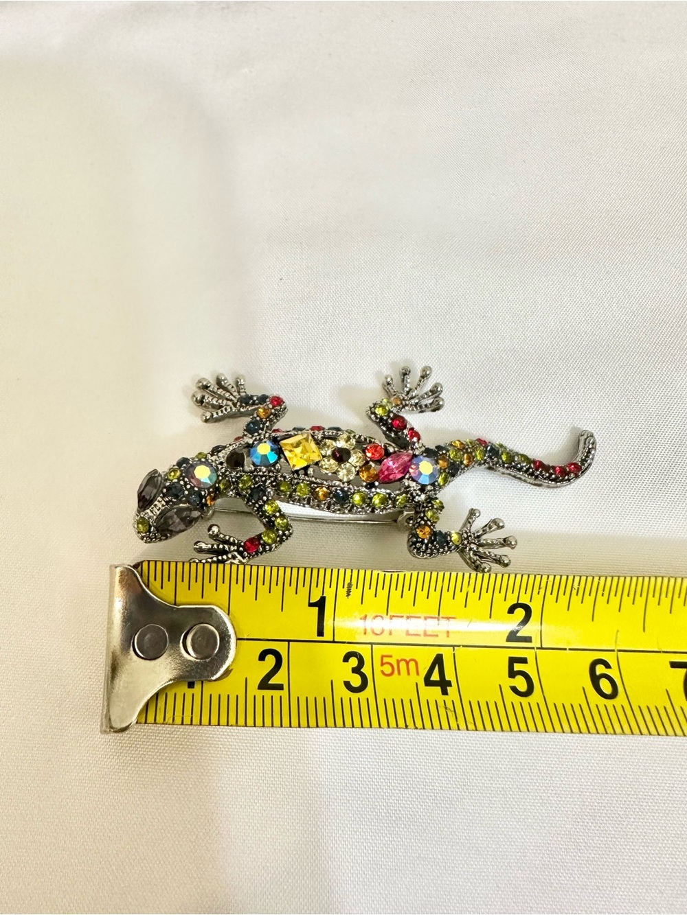 Silver-tone Rhinestone Multicolor Lizard Brooch - Picture 6 of 6